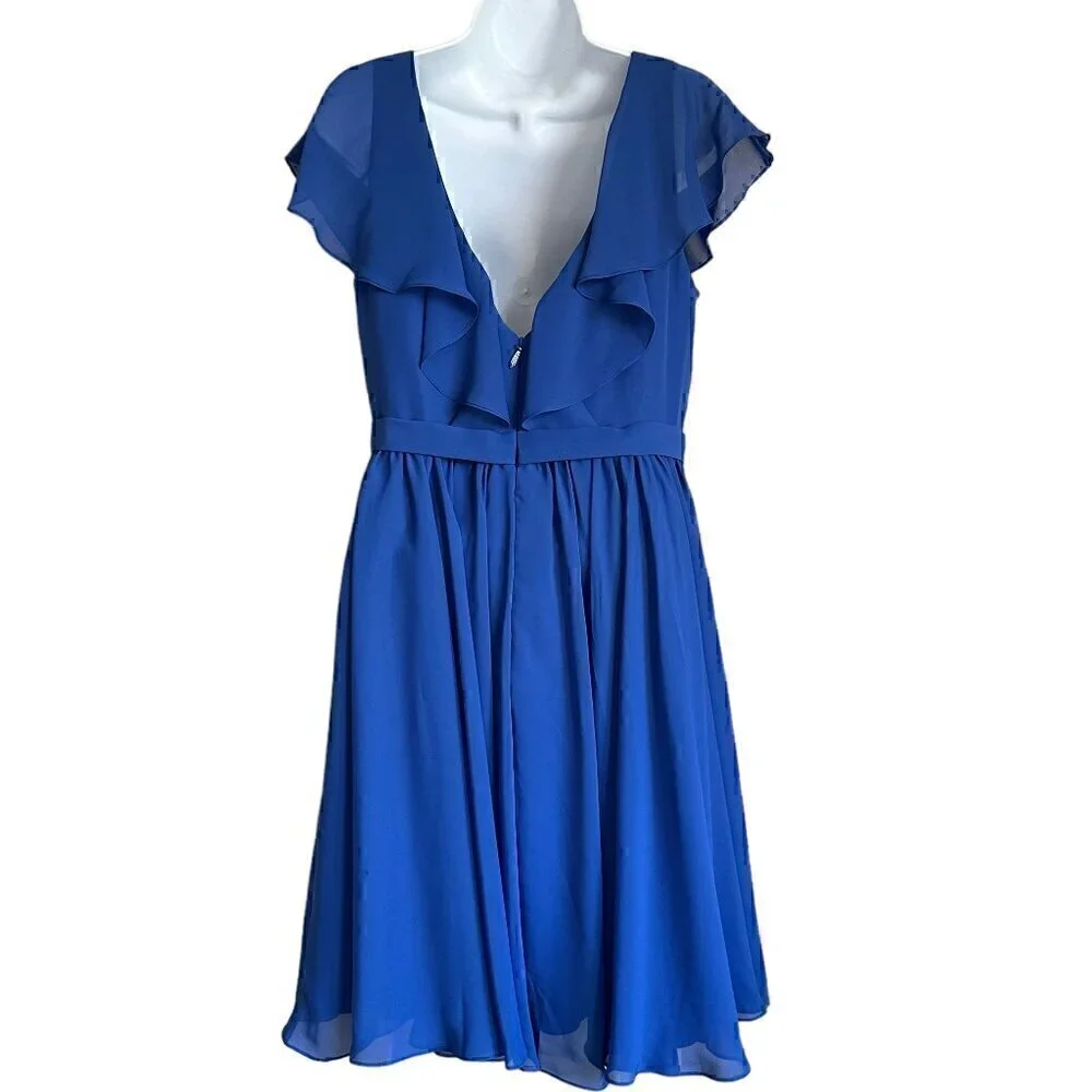 JJs House Chiffon Royal Blue Ruffle Top Knee Length Dress - Size 10 - Picture 2 of 5